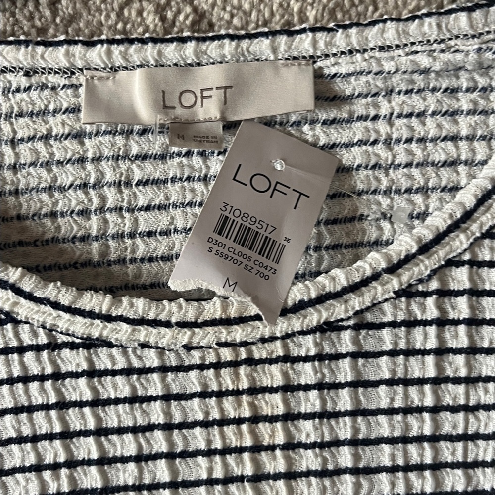 LOFT Striped Pleated Puff Long Sleeve Top Size M - Picture 4 of 7